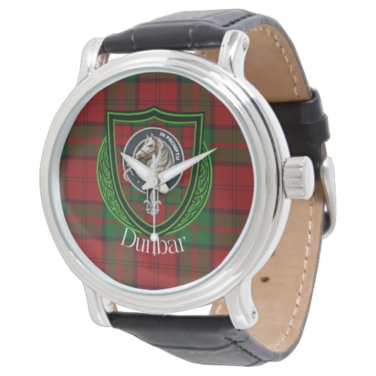 Dunbar Scottish Clan Tartan & Crest Armbanduhr (Schrägansicht)