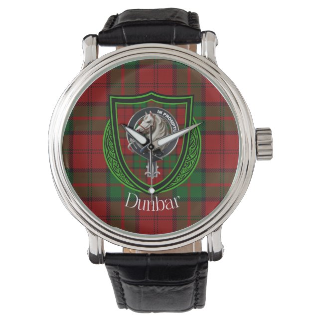 Dunbar Scottish Clan Tartan und Wappen Armbanduhr (Vorderseite)