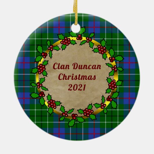 Duncan Clan Abzeichen & Tartan Personalisierte Wei Keramik Ornament (Hinten)