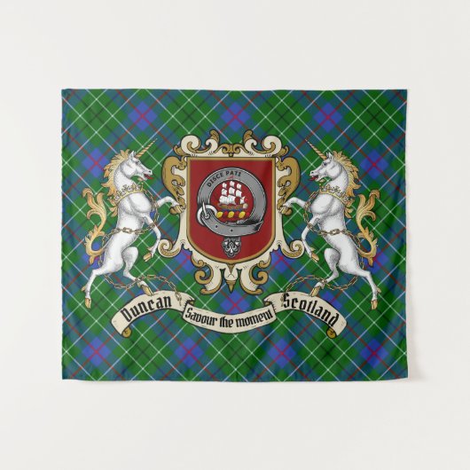 Duncan Clan Abzeichen & Unicorns w/Tartan Wandteppich (Vorderseite (Horizontal))
