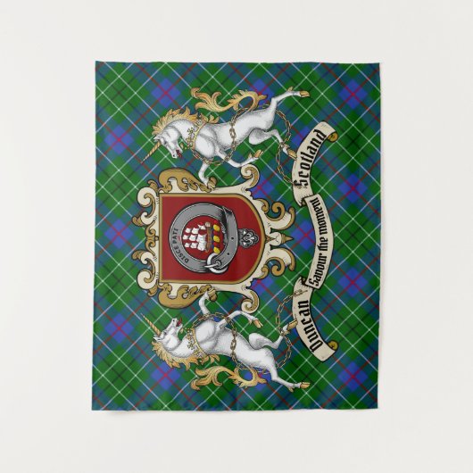 Duncan Clan Abzeichen & Unicorns w/Tartan Wandteppich (Vorderseite)