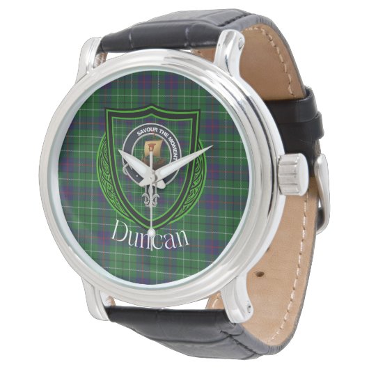 Duncan Scottish Clan Tartan and Crest Armbanduhr (Schrägansicht)