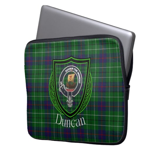 Duncan Scottish Clan Tartan and Crest  Laptopschutzhülle (Vorderseite Links)