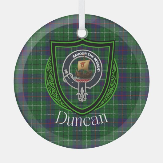 Duncan Scottish Clan Tartan & Crest Ornament Aus Glas (Vorderseite)