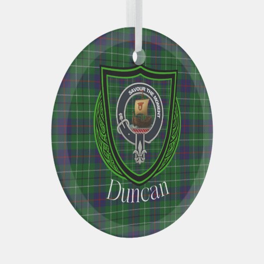 Duncan Scottish Clan Tartan & Crest Ornament Aus Glas (Vorderseite Rechts)