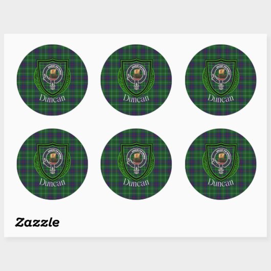 Duncan Scottish Clan Tartan & Crest Runder Aufkleber (Blatt)