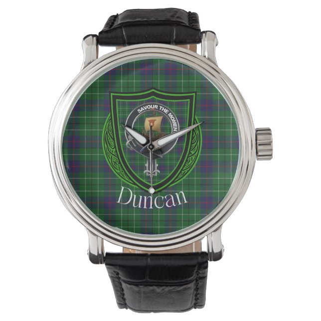 Duncan Scottish Clan Tartan und Wappen Armbanduhr (Vorderseite)