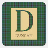 Duncan Tartan Monogram D Quadratischer Aufkleber (Vorderseite)