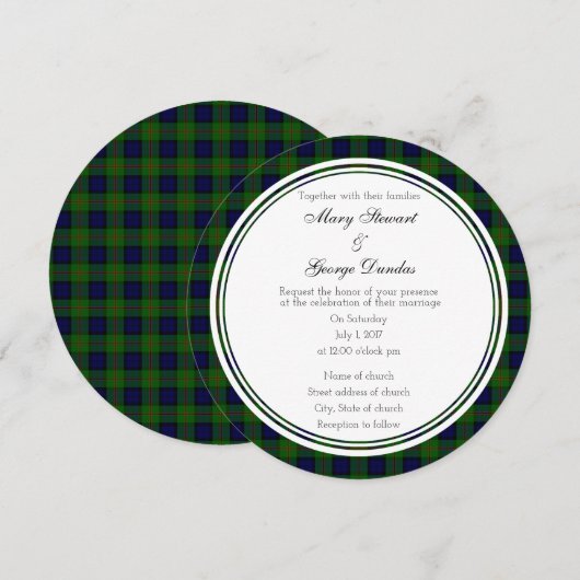 Dundas Scottish Wedding Round Einladung (Vorne/Hinten)
