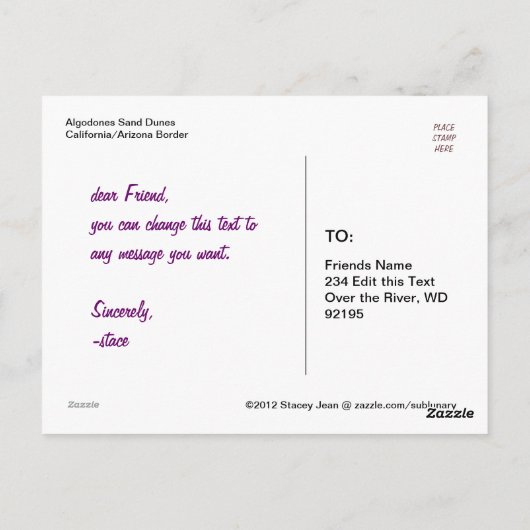 Düne Buggy in Sand Postkarte (Rückseite)