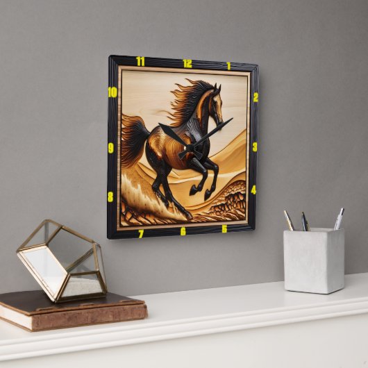 Dune Sprint: Charred Wood Arabian Kunstwerk Quadratische Wanduhr (Büro)