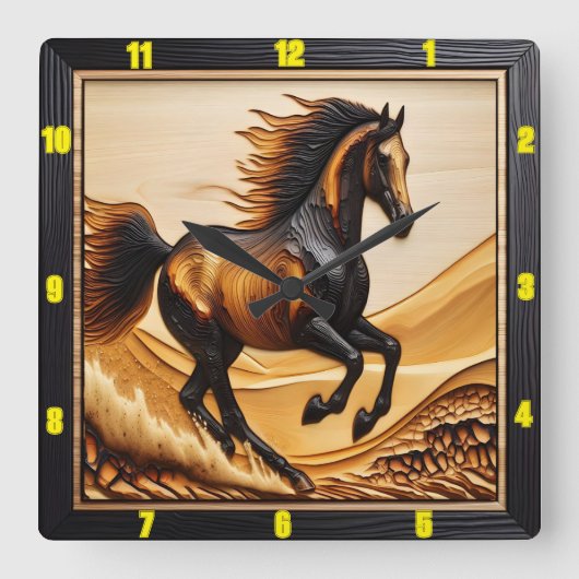 Dune Sprint: Charred Wood Arabian Kunstwerk Quadratische Wanduhr (Vorderseite)