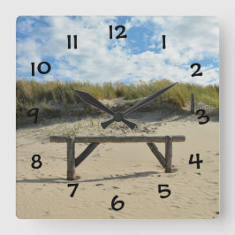 Dünen und Holzzaun - Quadratische Wanduhr