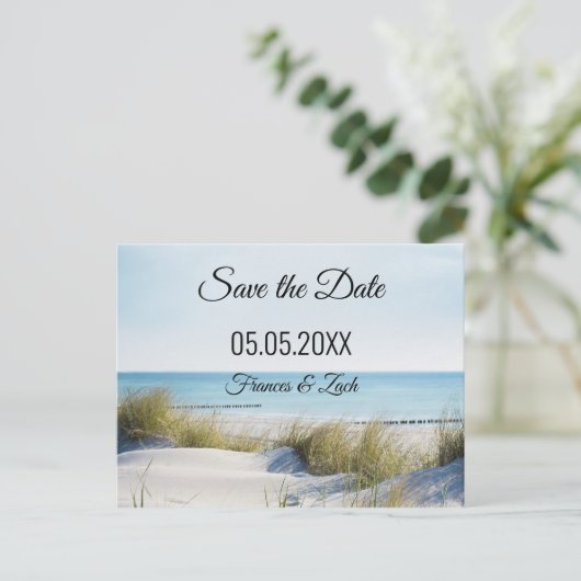 Dunes and Beach Save the Date Postcard Postkarte (Stehend Vorderseite)