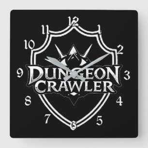 Dungeon Crawler Schwarz-Weiß Quadratische Wanduhr
