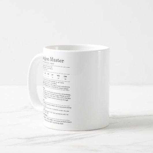 Dungeon Master Stat Block Kaffeetasse (Vorderseite Links)