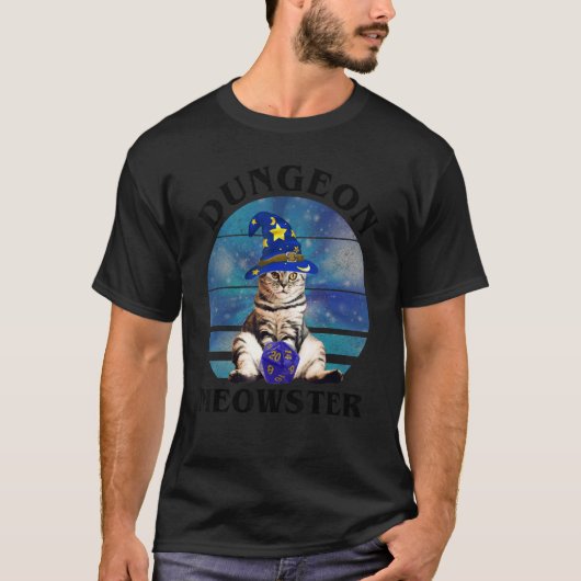 Dungeon Meowster Cat D20 Tabletop Gamer T-Shirt (Vorderseite)