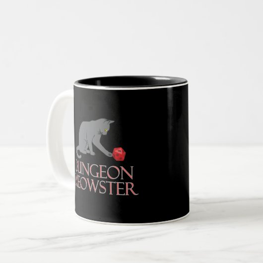 Dungeon Meowster Funny RPG Cat with Dice Zweifarbige Tasse (Vorderseite Links)