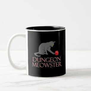 Dungeon Meowster Funny RPG Cat with Dice Zweifarbige Tasse