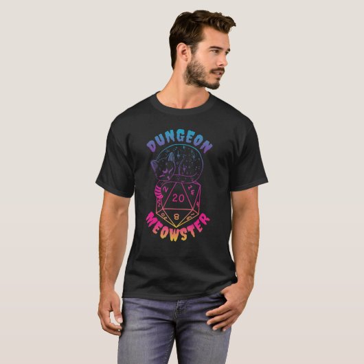 Dungeon Meowster Nerdy Cat D20 Dice BoardGamemas T-Shirt (Vorne ganz)
