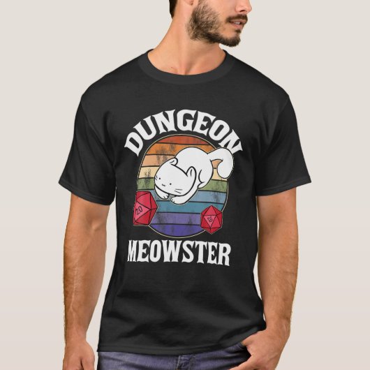 Dungeon Meowster Nerdy D20 Dice Nerd Kitten Cat RP T-Shirt (Vorderseite)