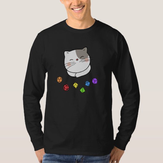 Dungeon Meowster und Nerdy Cat Polyhedral Dice Set T-Shirt (Vorderseite)