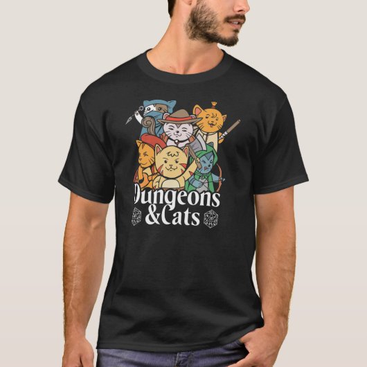 Dungeons and Cats L Funny Rpg Tabletop Game Parody T-Shirt (Vorderseite)