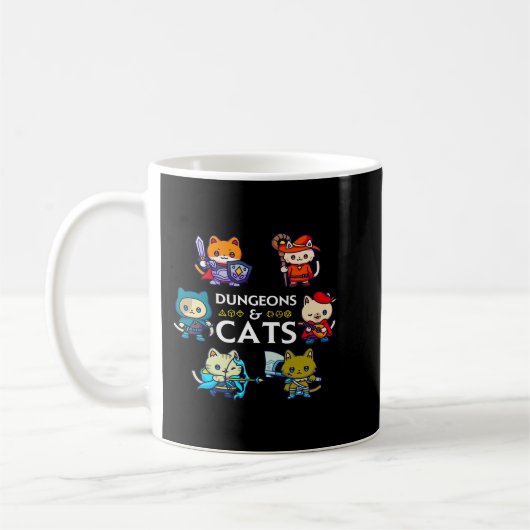 Dungeons and Cats RPG D20 Dice Nerdy Fantasy Gamer Kaffeetasse (Links)