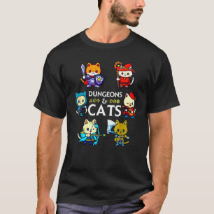 Dungeons and Cats RPG D20 Dice Nerdy Fantasy Gamer T-Shirt