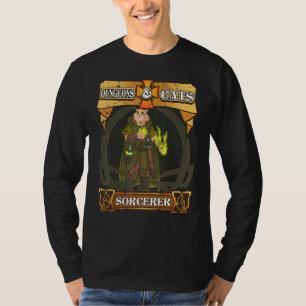 Dungeons and Cats Sorcerer Kitten Cat D20 Dice Rpg T-Shirt
