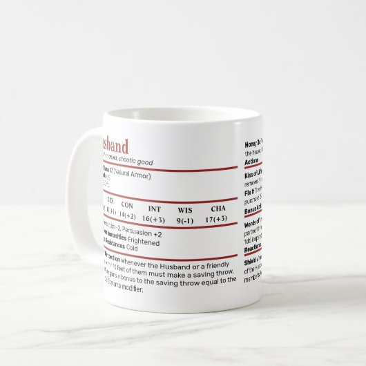 Dungeons & Dragons Husband Stat Block Tasse (Vorderseite Links)