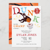 Dunk! Monkey Little Champ Basketball Kindergeburts Einladung (Vorne/Hinten)