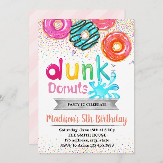Dunk und Donuts Party Einladung (Vorne/Hinten)
