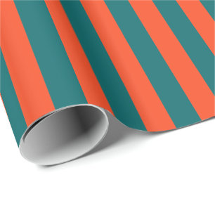 Dunkel Aqua Blau und Orange Koralle Vertikalstreif Geschenkpapier