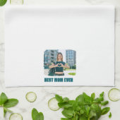 Dunkel Aquamarin alle Caps Beste Mama je Foto Geschirrtuch (Gefaltet)