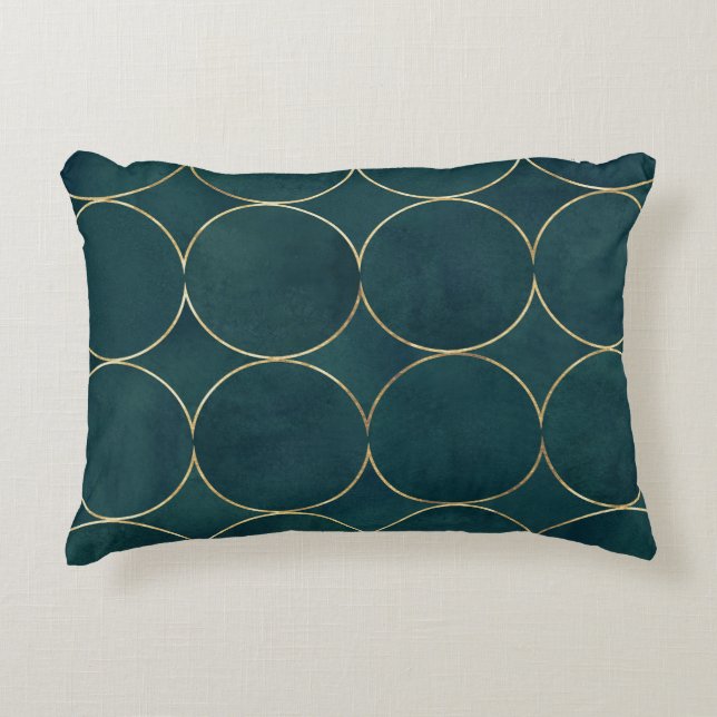 Dunkel Aquamarin, Gold umkreist Wasserfarbe. Dekokissen (Vorderseite)