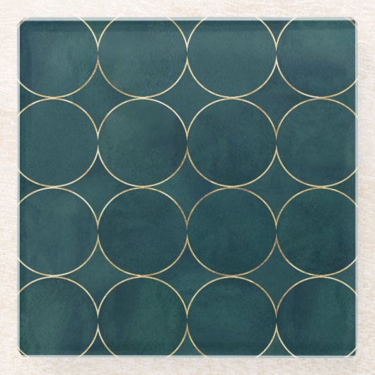 Dunkel Aquamarin, Gold umkreist Wasserfarbe. Glasuntersetzer (Vorderseite)