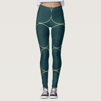Dunkel Aquamarin, Gold umkreist Wasserfarbe. Leggings