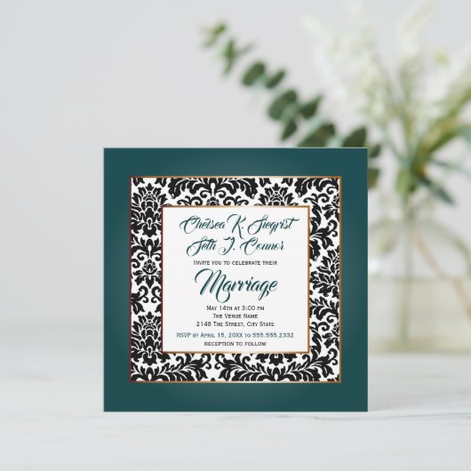 Dunkel Aquamarin grün, weiß und schwarz Einladung (Stehend Vorderseite)