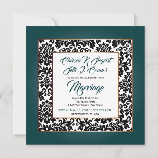 Dunkel Aquamarin grün, weiß und schwarz Einladung (Vorderseite)