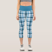 Dunkel Aquamarin Light Blue White Kariert Tartan K Capri Leggings (Vorderseite)