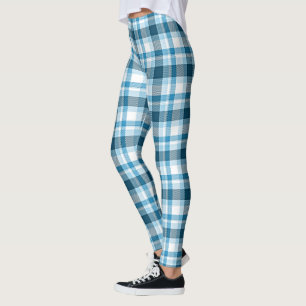 Dunkel Aquamarin Light Blue White Kariert Tartan K Leggings