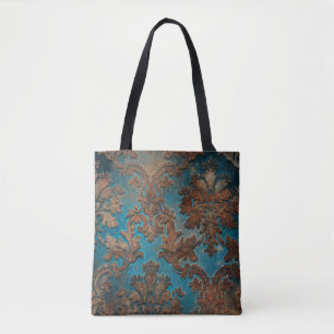 Dunkel Aquamarin und Patina Damask Tasche