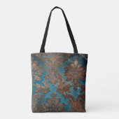 Dunkel Aquamarin und Patina Damask Tasche (Rückseite)