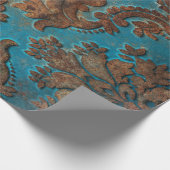Dunkel-Aquamarin und RostDamast Geschenkpapier (Ecke)