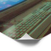 Dunkel beleuchtetes Retro-Computerlabor mit CRT-Bi Poster (Ecke)