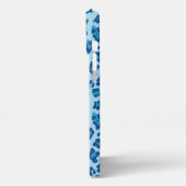 Dunkel-blaue Leopardendrucke in Pastellblau iPhone Hülle (Linke Seite)