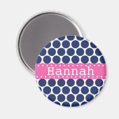Dunkel blaue Polka Dot Muster Hot Pink Banner Magnet (Vorderseite/Rückseite)