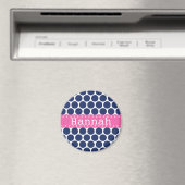 Dunkel blaue Polka Dot Muster Hot Pink Banner Magnet (In Situ (Geschirrspüler))