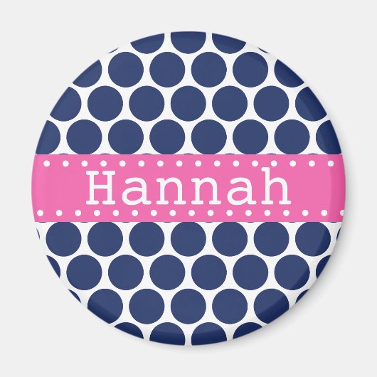 Dunkel blaue Polka Dot Muster Hot Pink Banner Magnet (Vorne)